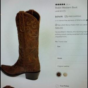 Genuine Cognac Leather Cowgirl Boots size 8.5 Medium.